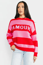 Amour Striped Sweater | Pink + Red