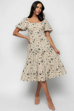 Mattea Smocked Midi Dress | Beige Floral