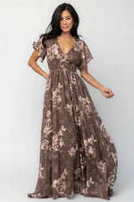 Lynlee Metallic Maxi Dress | Mocha Floral