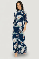 Marie Mock Neck Maxi Dress | Navy Floral