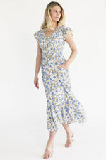 Tilly Smocked Dress | Ivory + Blue Floral