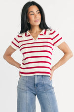 Molly Striped Collar Top | Red