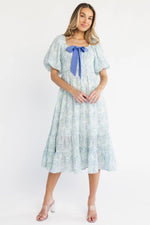 Jane Bow Midi Dress | Blue + Green Floral