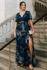 Kristina Mesh Maxi Dress | Navy Floral