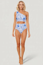Bali High Rise Bikini Bottom | White + Cobalt Floral