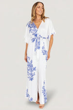 Florina Kimono Maxi Dress | White + Blue