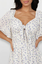 Carah Tie Dress | Off White + Lavender Floral
