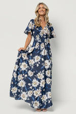 Verona Smocked Maxi Dress | Navy + White Floral
