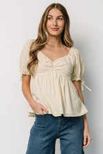 Betsy Peplum Top | Yellow + White Stripe