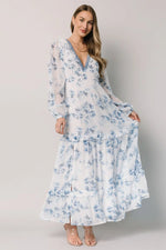 Rumi Deep V Maxi Dress | Off White + Blue Floral