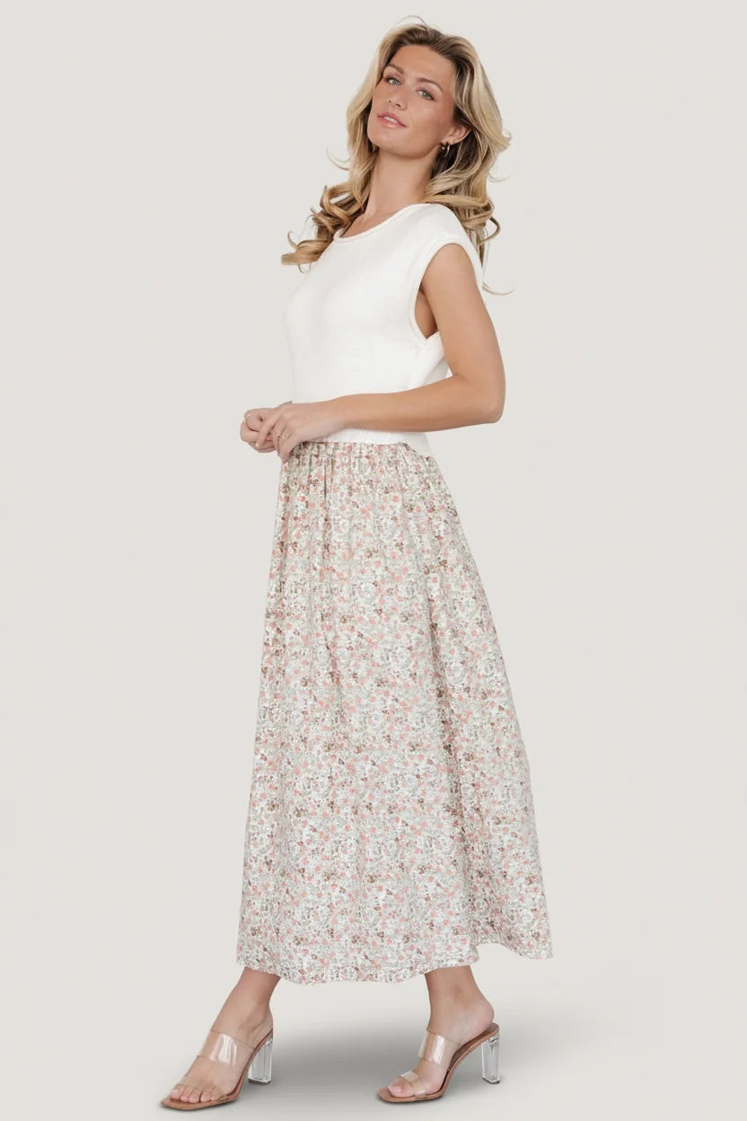 Myra Sweater Dress | Ivory + Coral Floral
