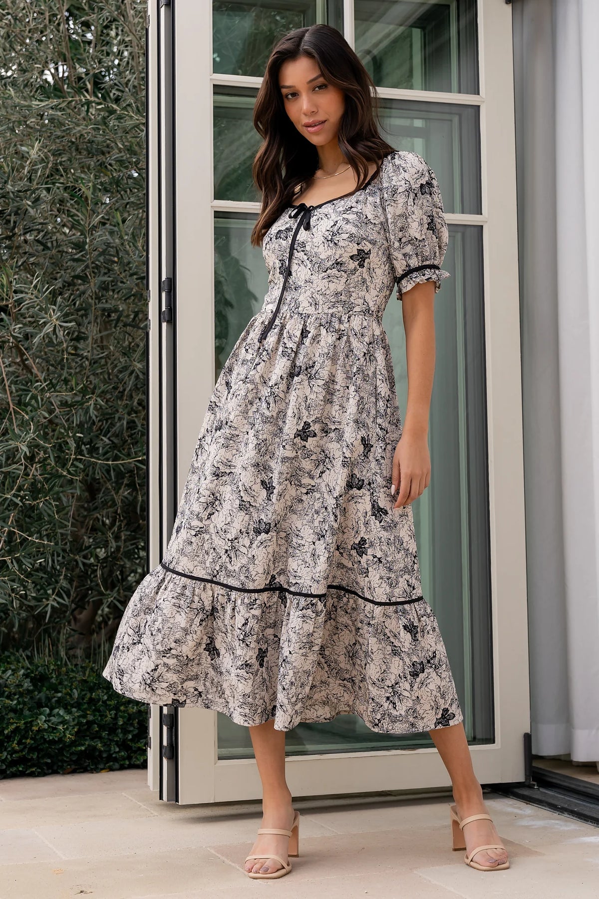 Mariana Midi Dress | Cream + Black Floral