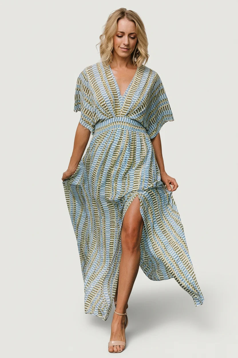 Mylis Kimono Dress | Blue + Green Print