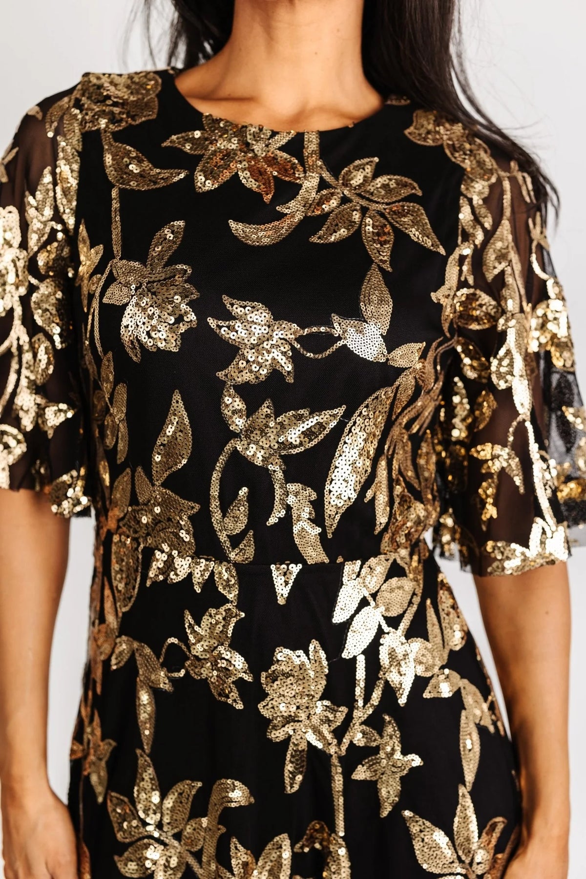 Lucy Sequin Dress | Black + Gold