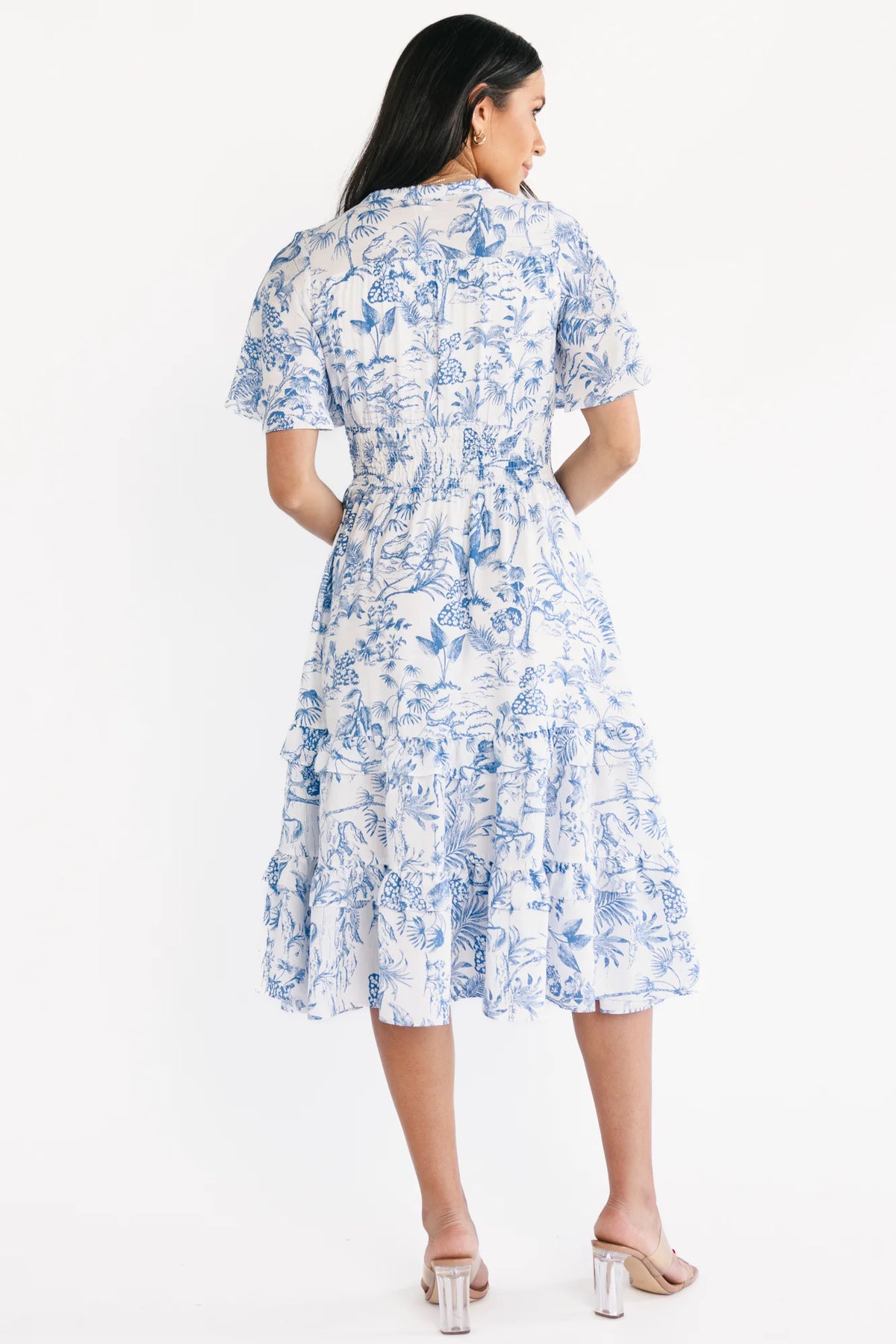 Willow Boho Midi Dress | White + Blue