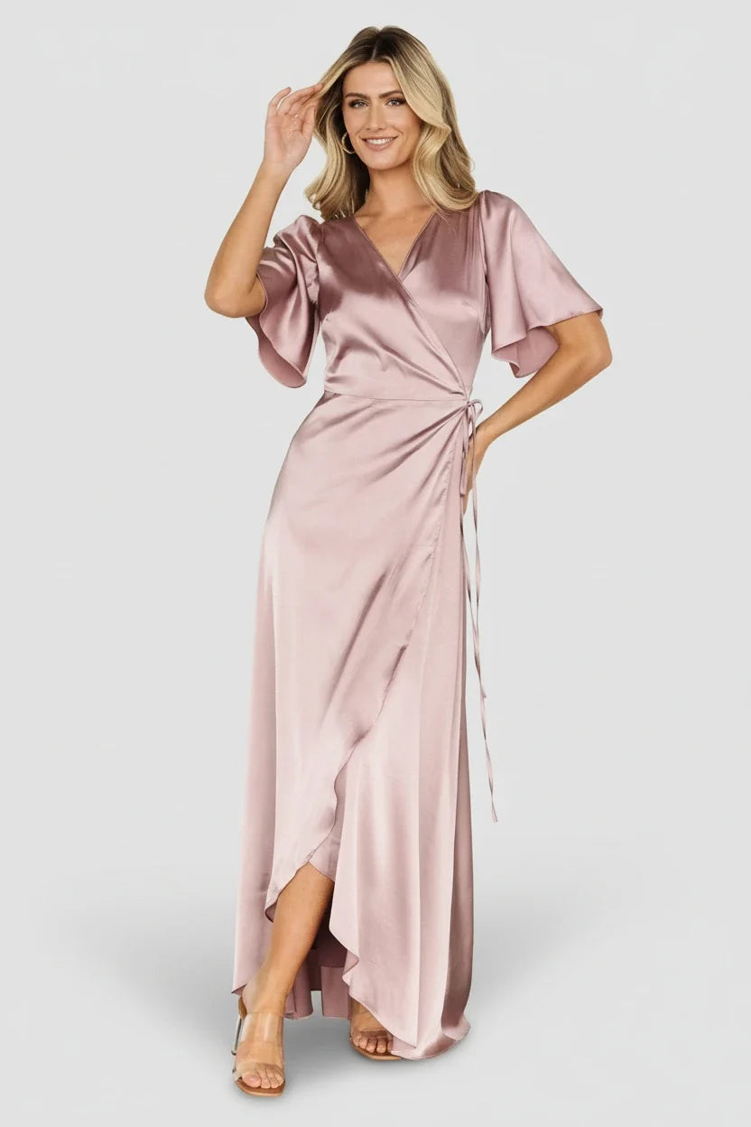 Vara Satin Maxi Wrap Dress | Lilac