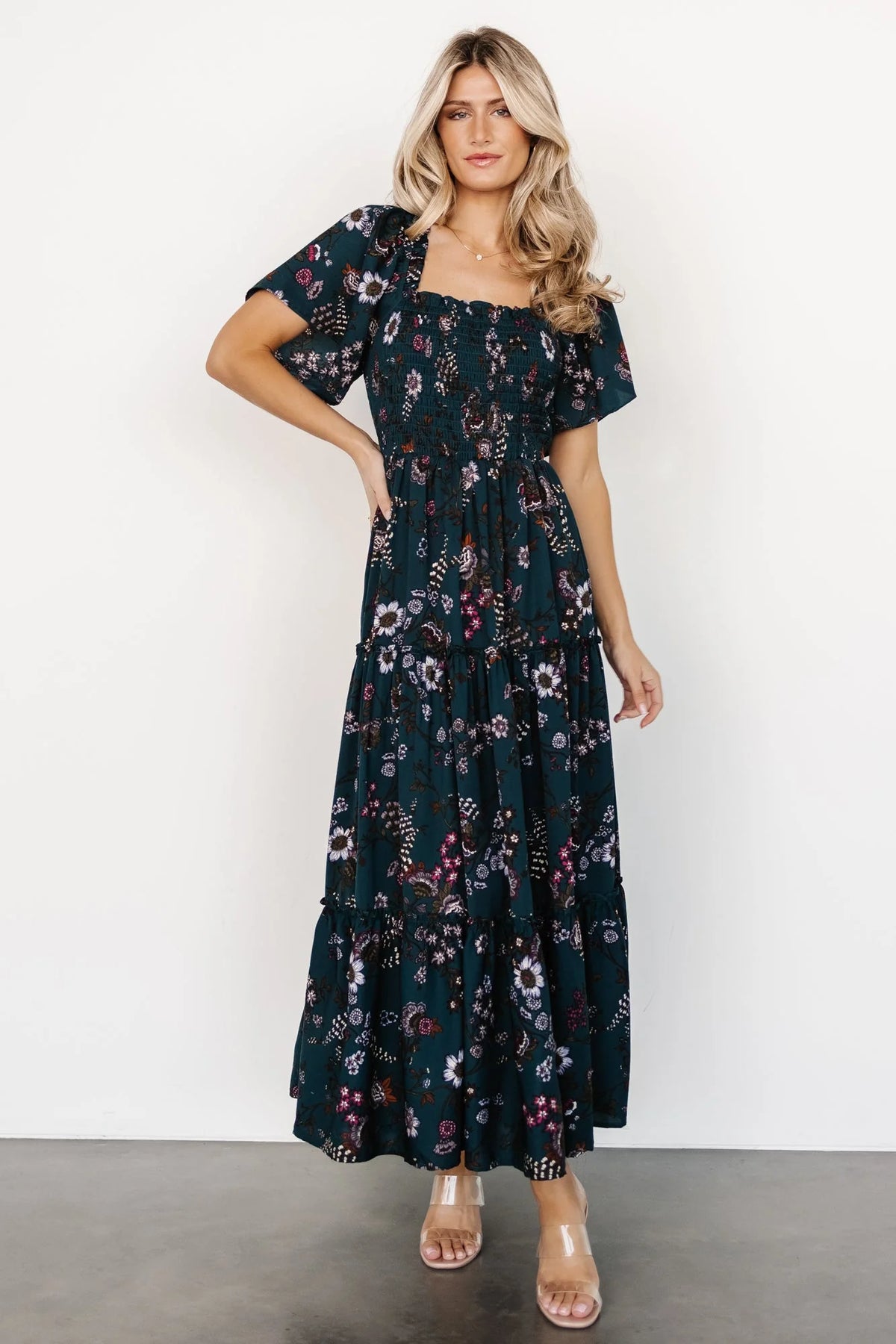 Southampton Smocked Maxi Dress | Jade Blossom