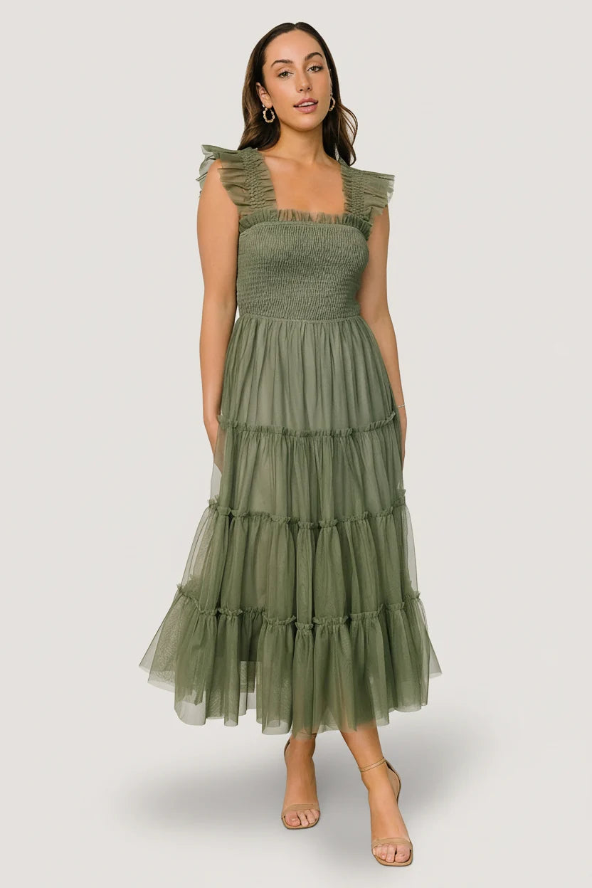 Emma Smocked Tulle Dress | Sage
