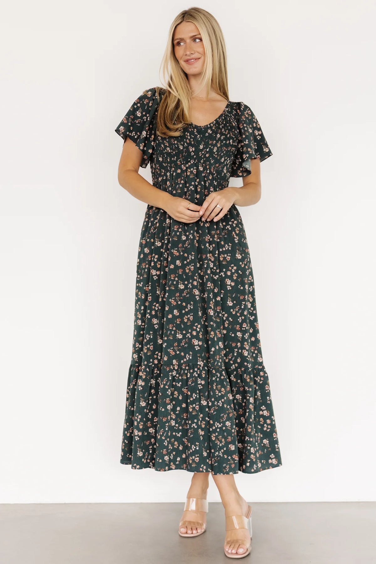 Jerah Smocked Dress | Deep Jade Floral