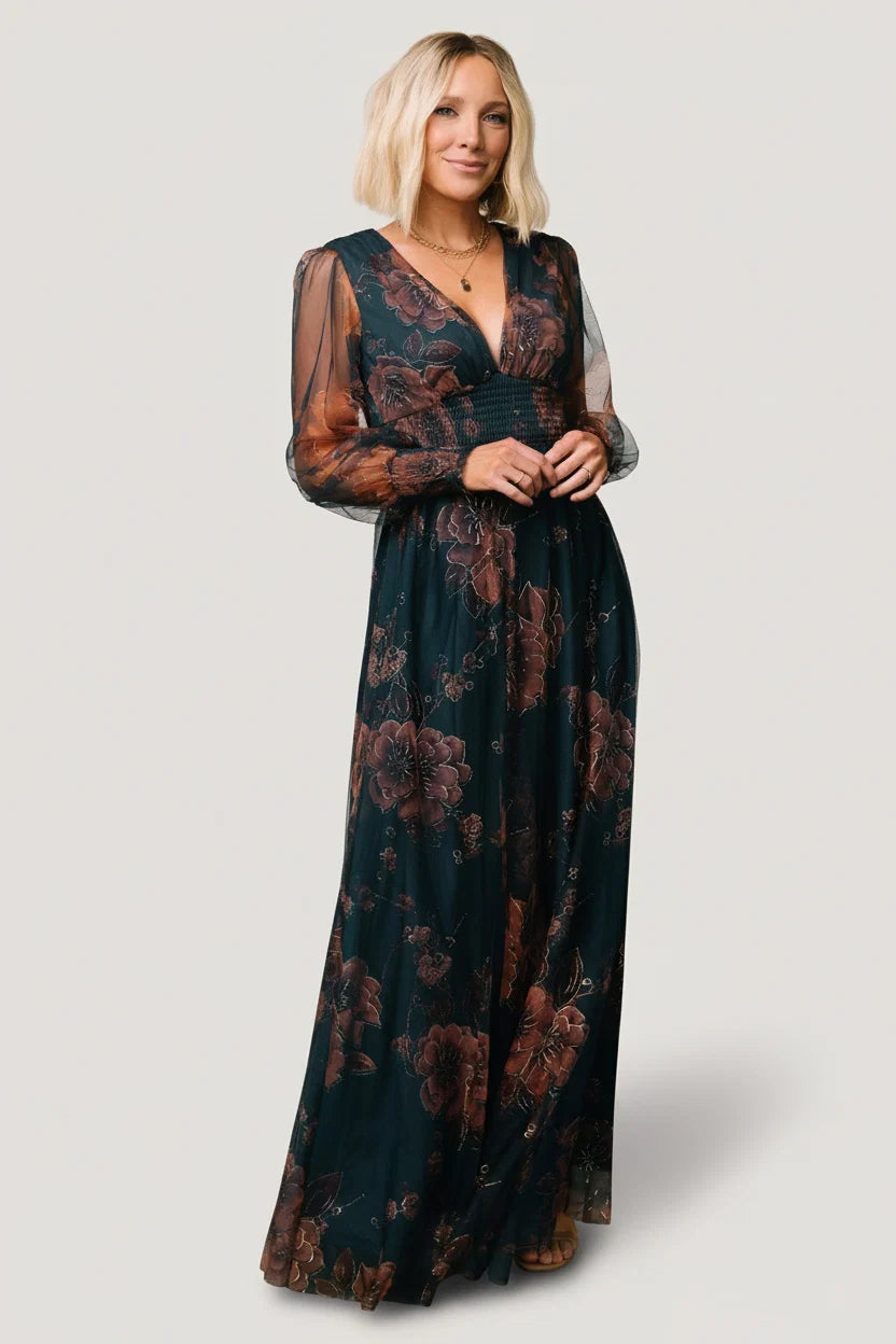 Layla Tulle Maxi Dress | Copper + Blue Metallic