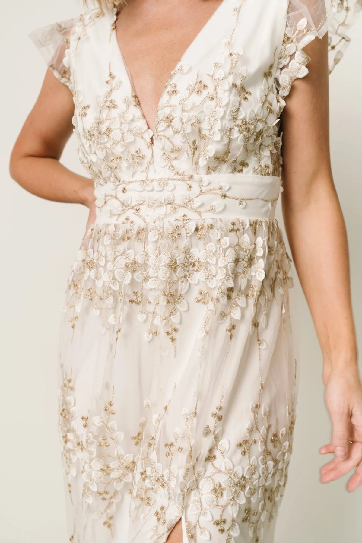 Eva Embroidered Maxi Dress | White + Gold