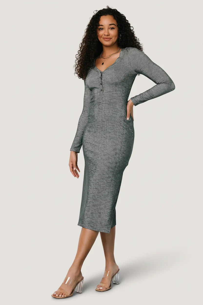 Denver Ribbed Midi Dress | Heathered Jade
