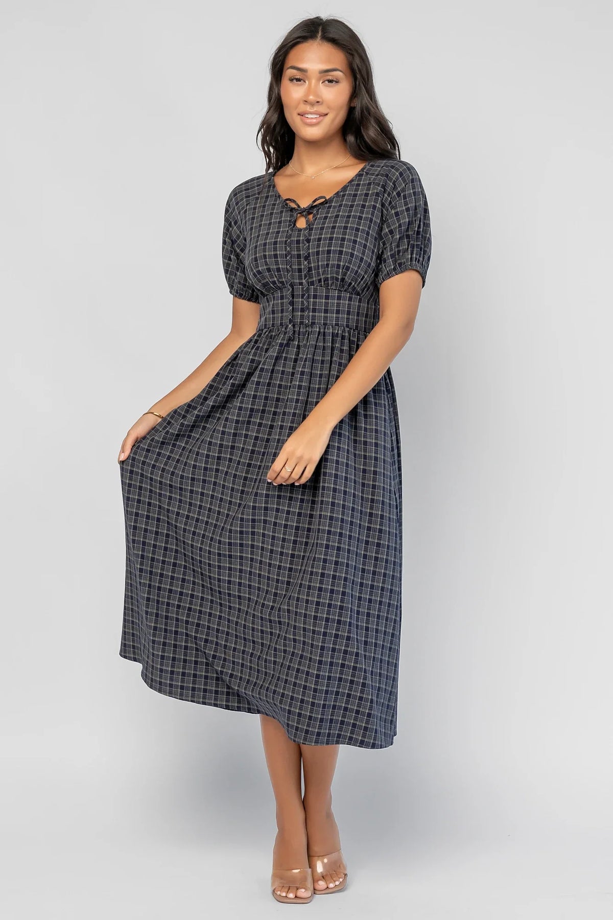 Rosalyn Midi Dress | Navy Plaid