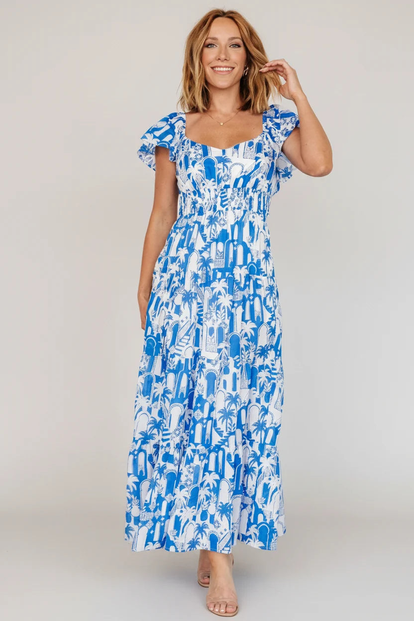Catira Maxi Dress | Blue + White