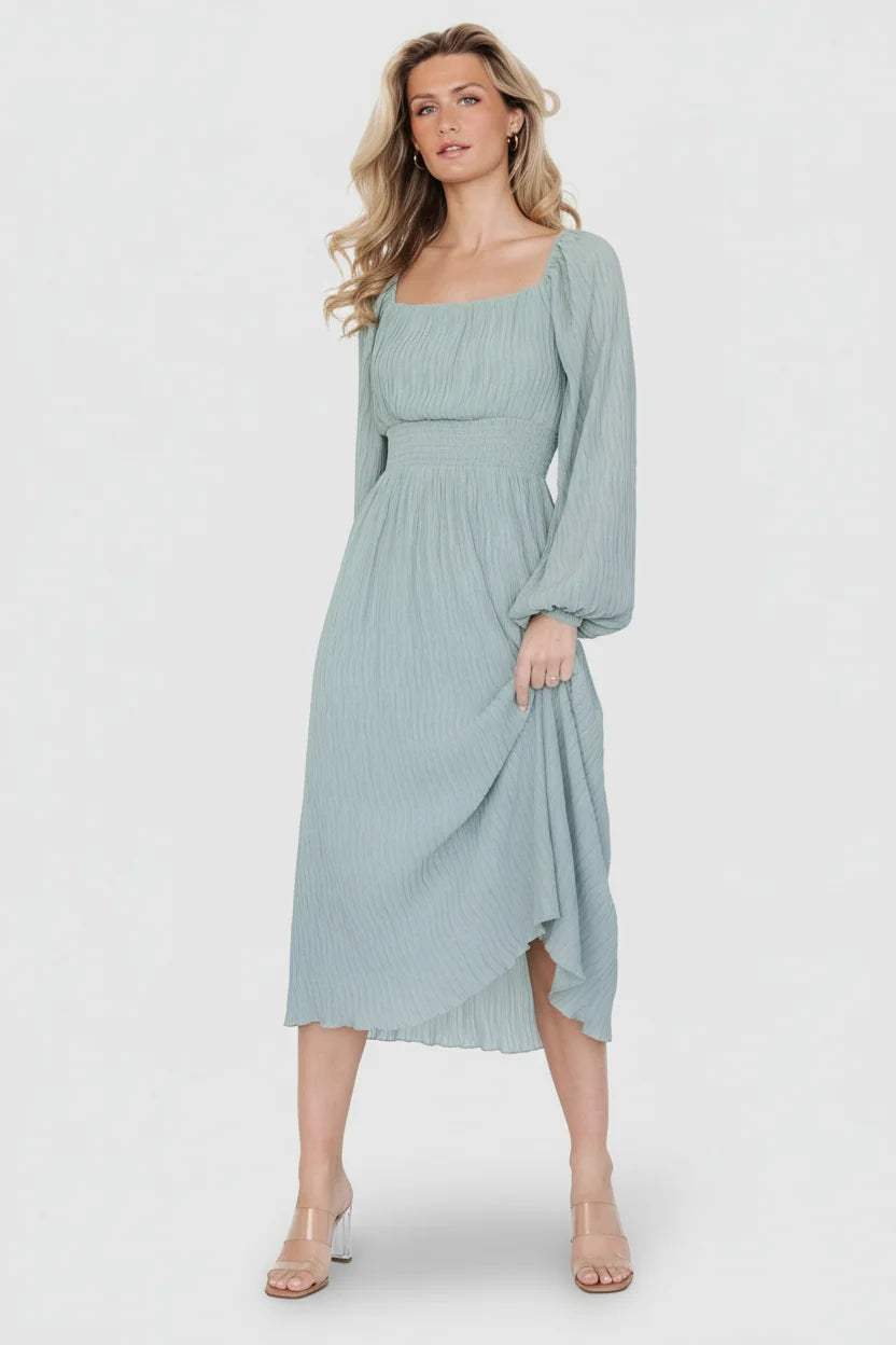 Dalton Pleated Midi Dress | Light Sage