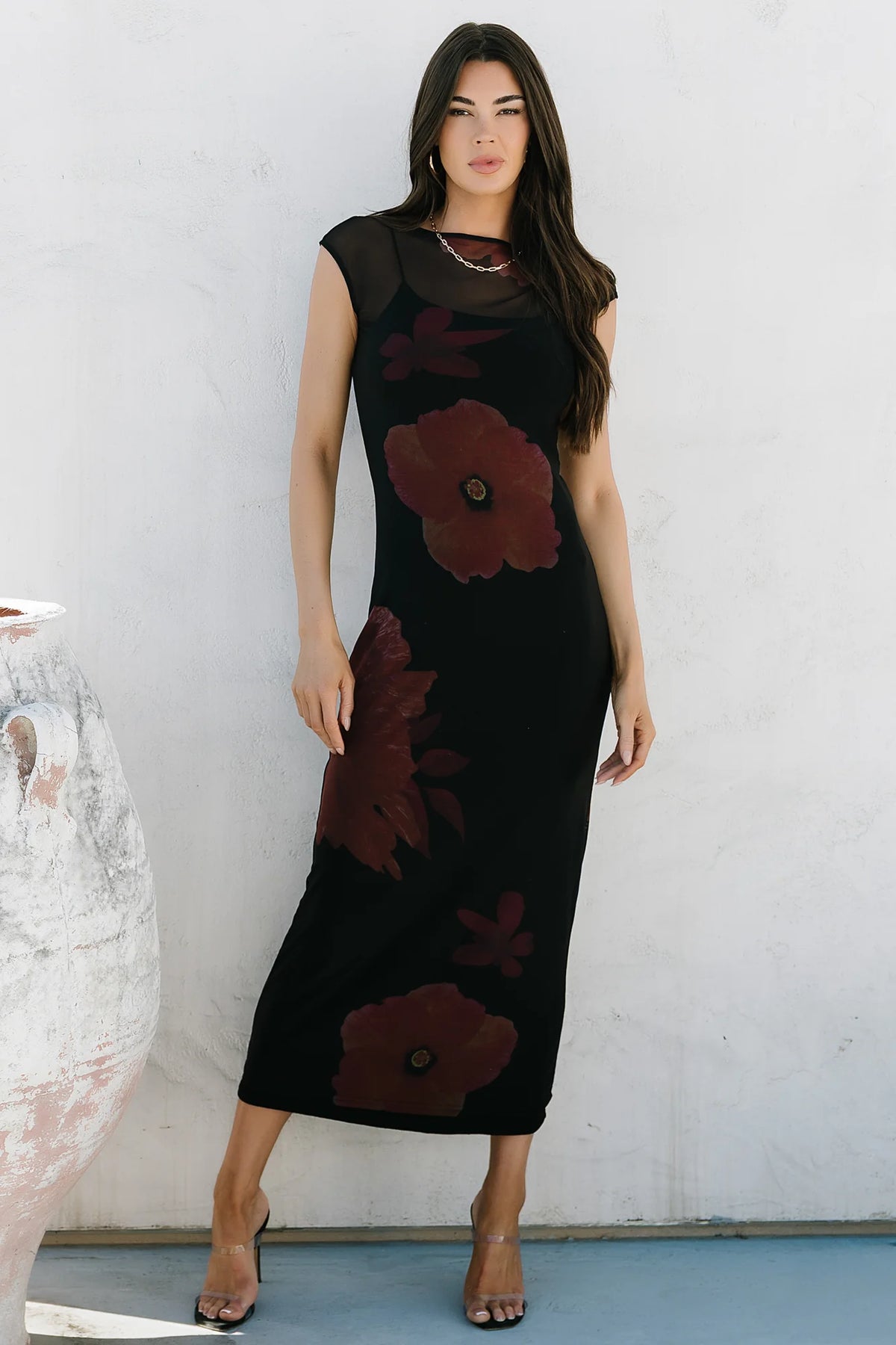 Daniela Mesh Midi Dress | Black Floral