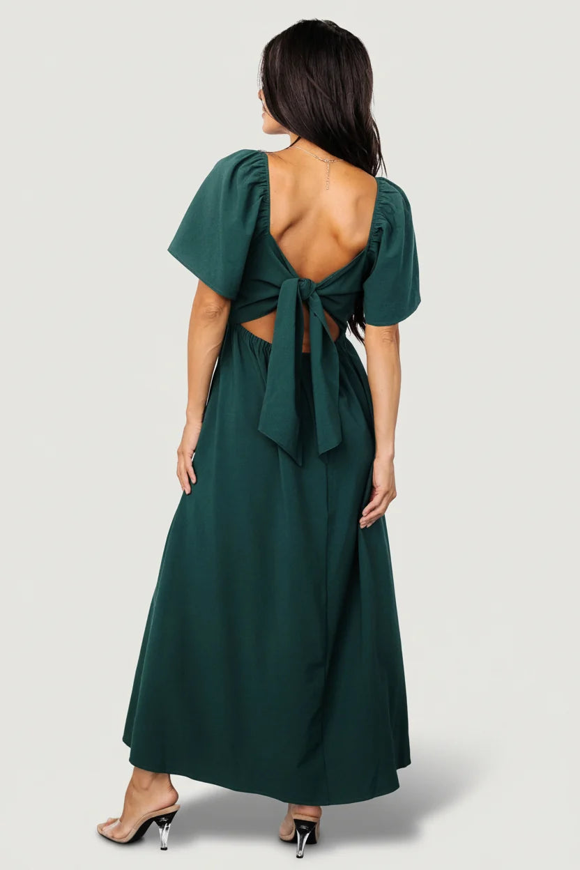 Indie Back Tie Dress | Dark Green