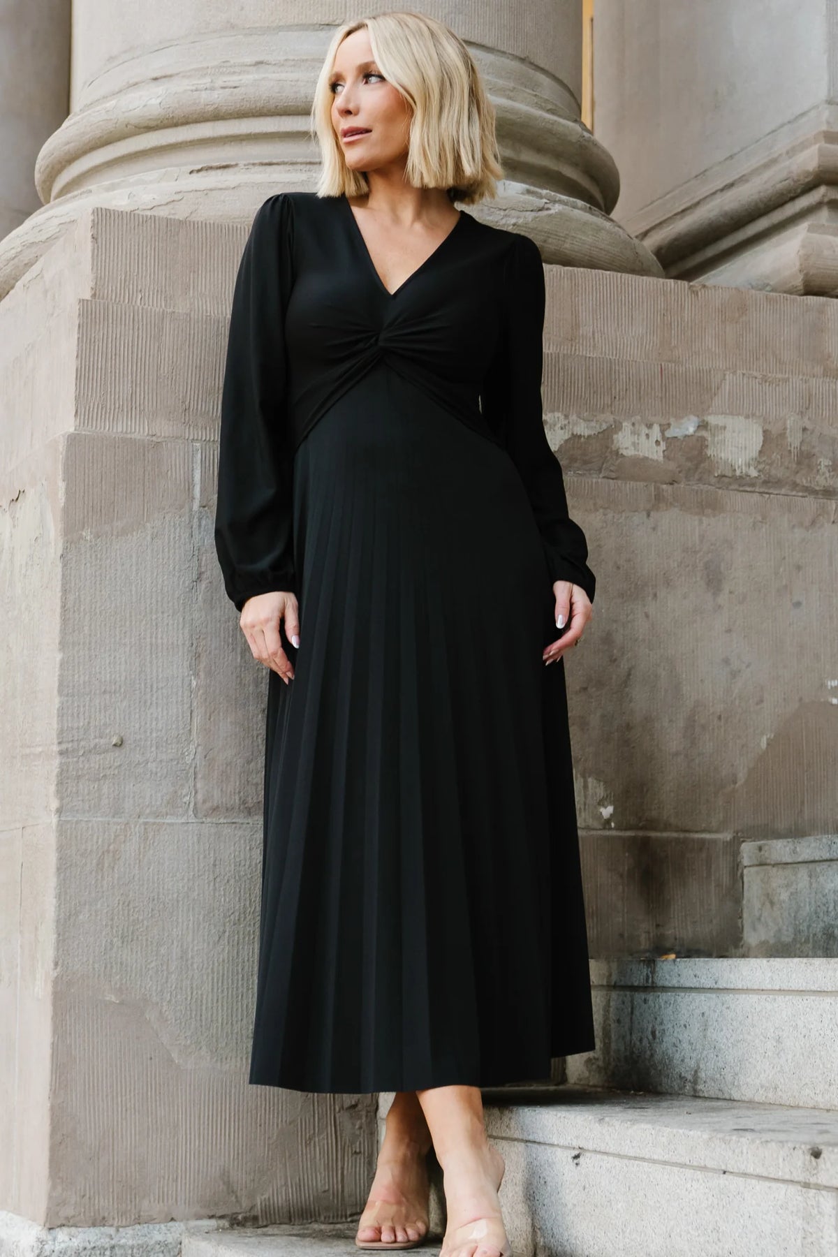 Lynda Pleated Midi Dress | Black