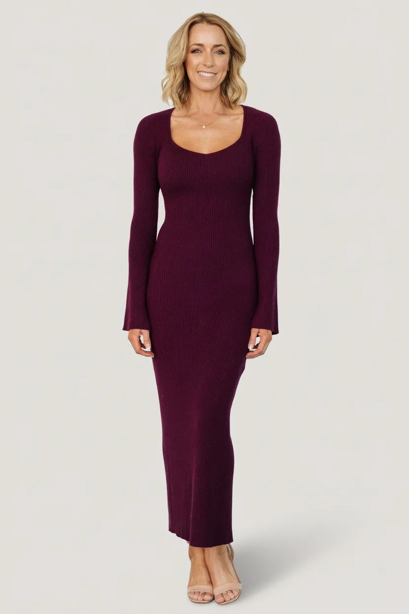 Marika Ribbed Dress | Wine