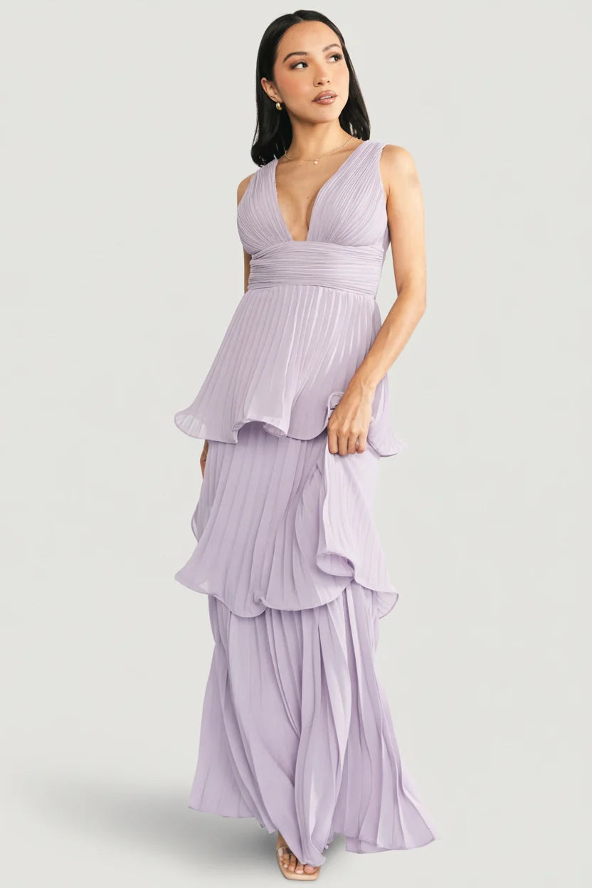 Saphira Tiered Pleated Maxi Dress | Lavender
