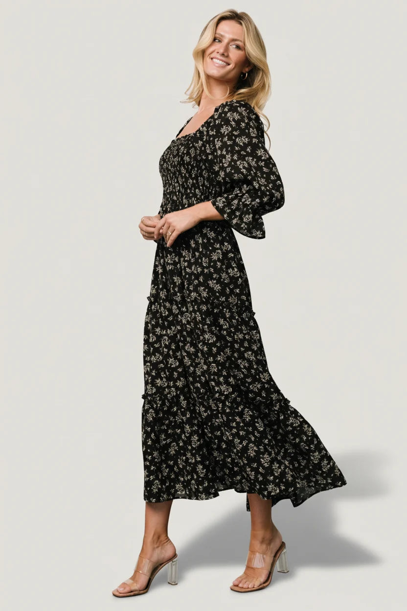 Margareta Tiered Dress | Black Floral