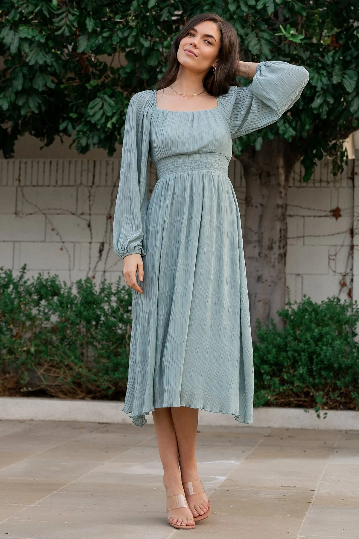 Dalton Pleated Midi Dress | Light Sage