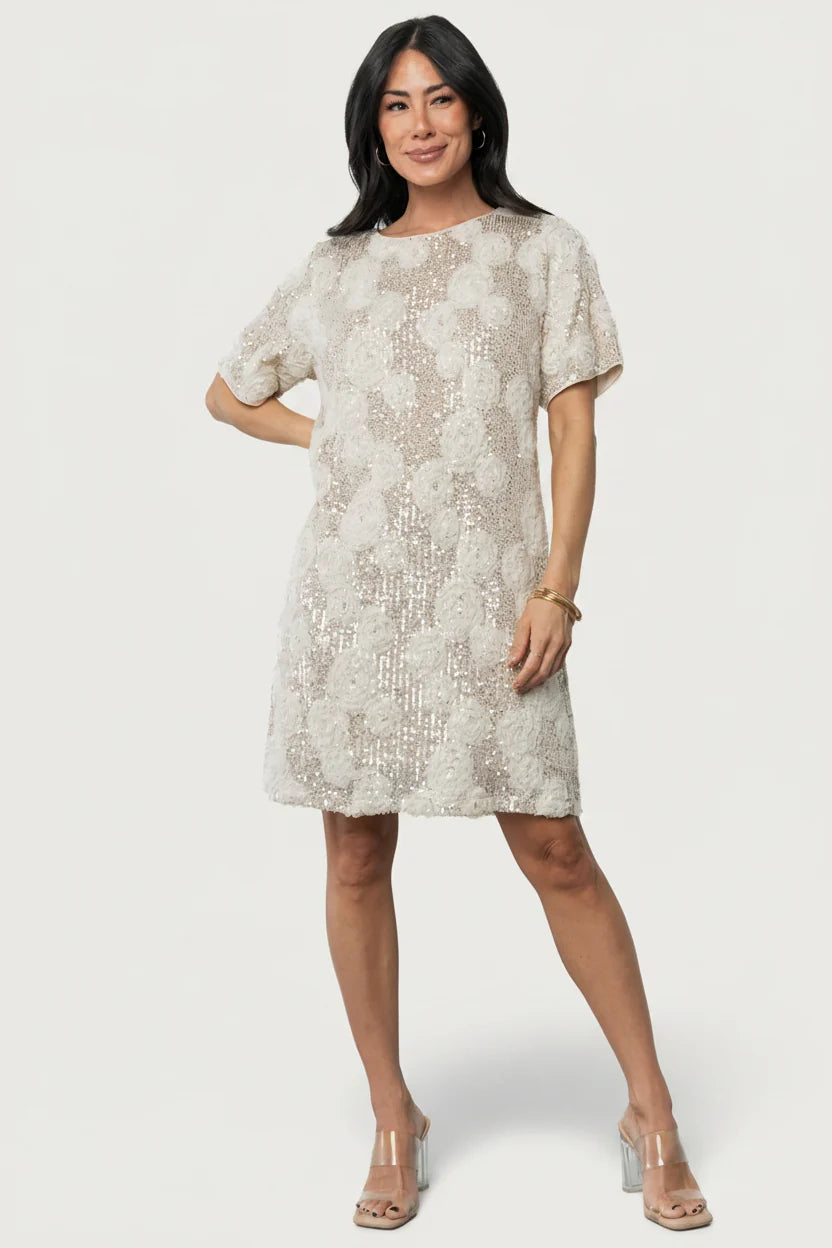 Rhea Sequin Short Dress | Ivory