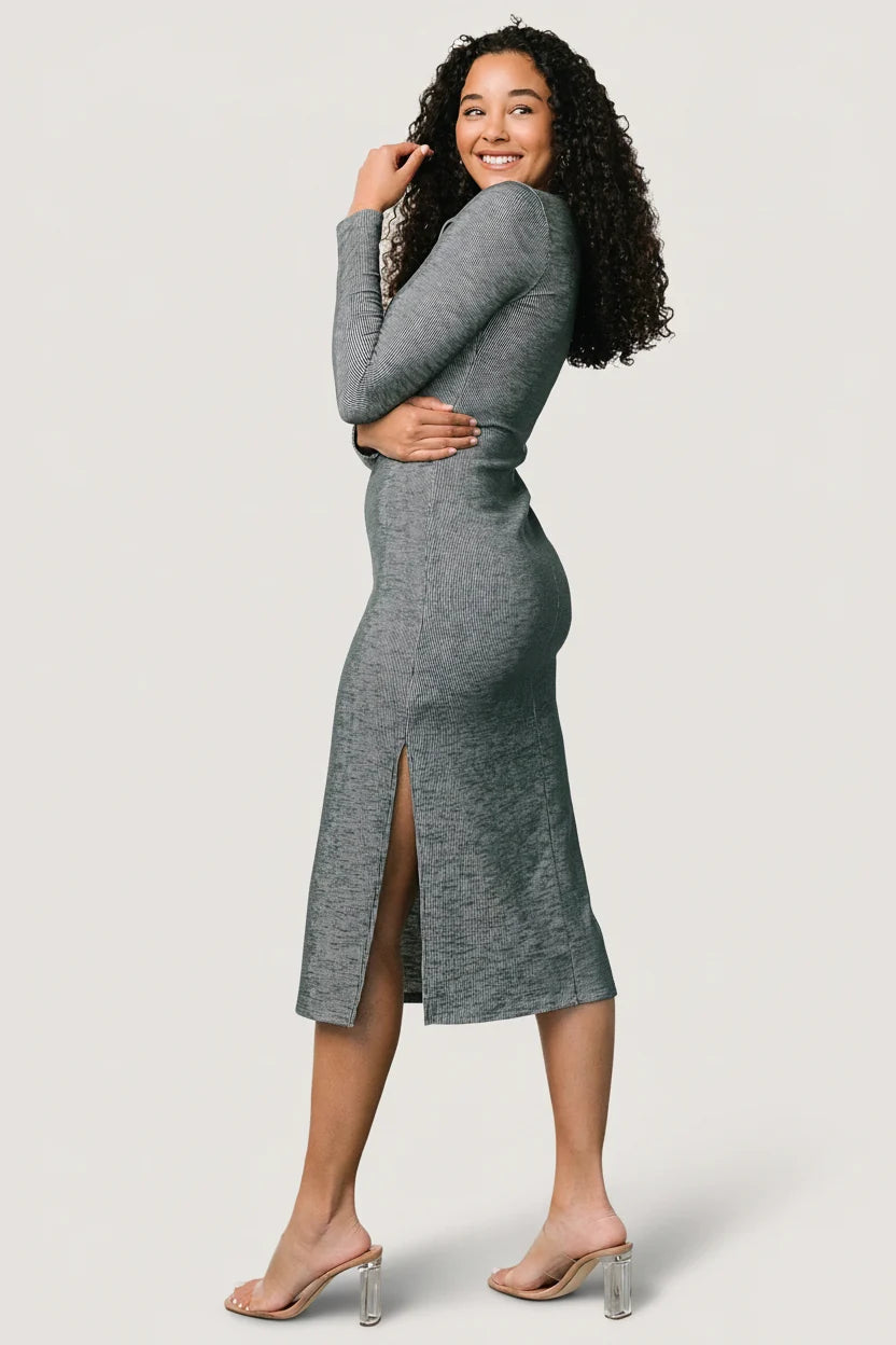 Denver Ribbed Midi Dress | Heathered Jade