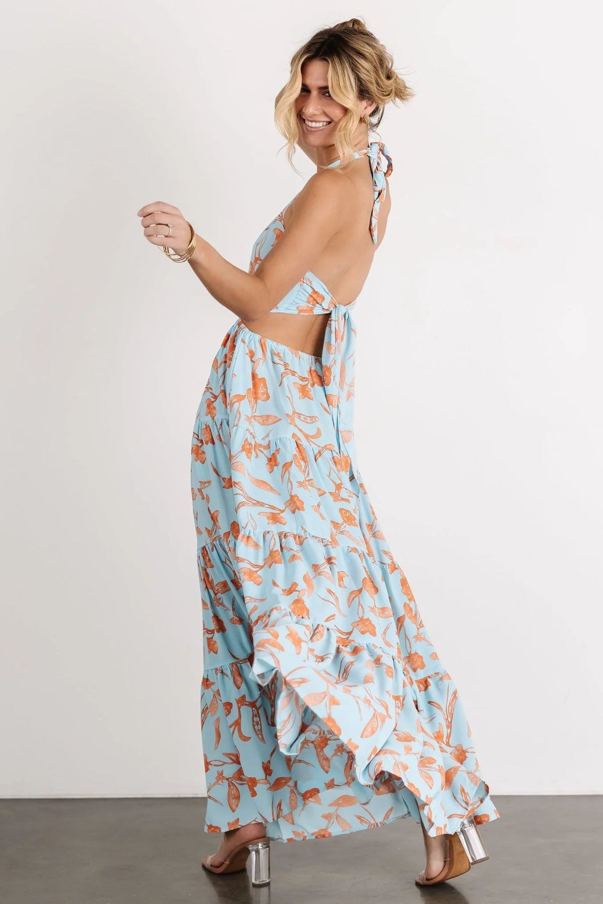 Laie Back Tie Maxi Dress | Blue + Orange