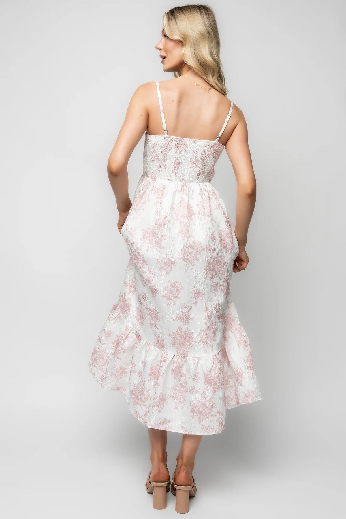 Cherie Jacquard Dress | Off White + Pink Floral