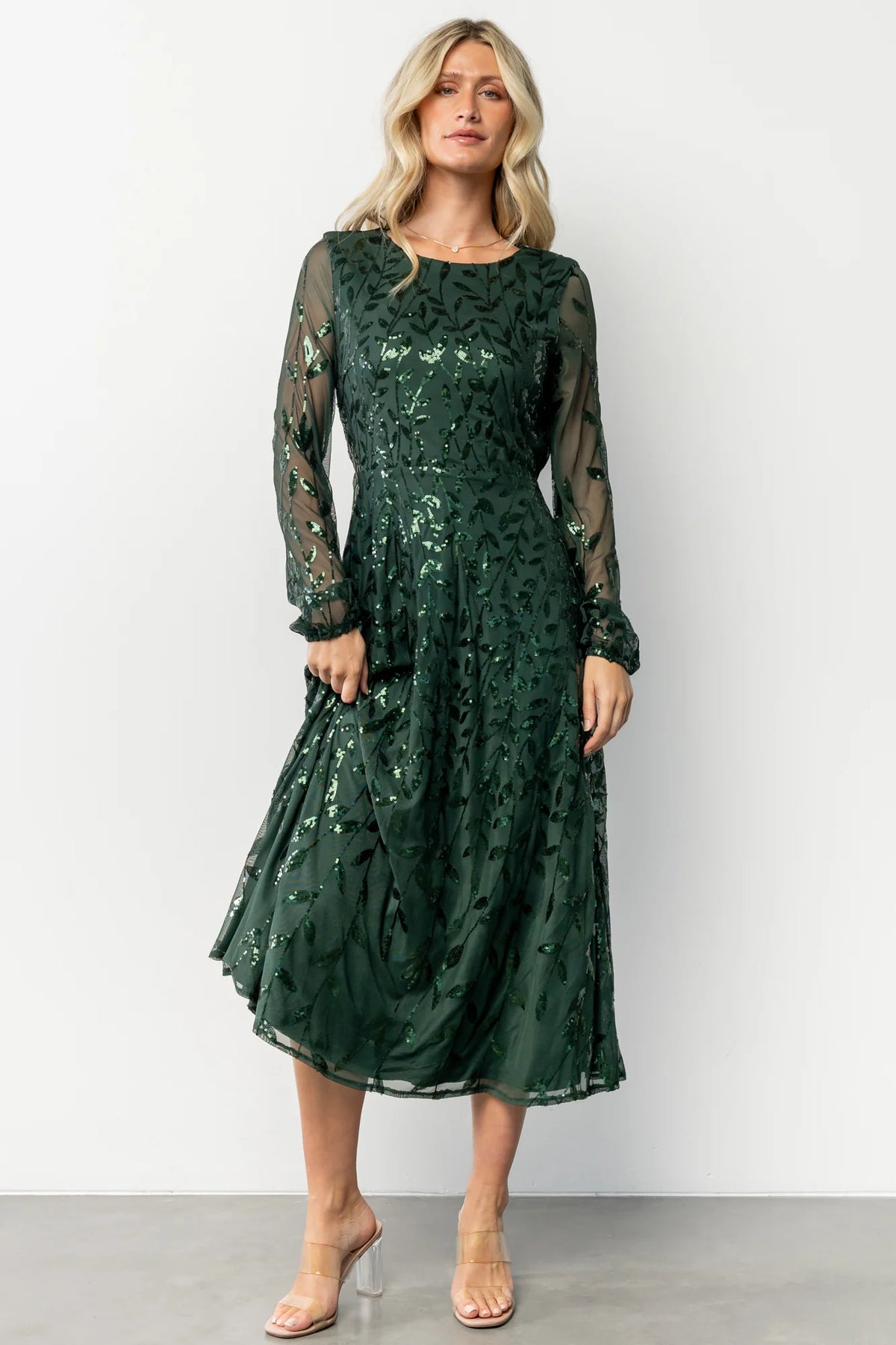 Kalla Sequin Midi Dress | Emerald