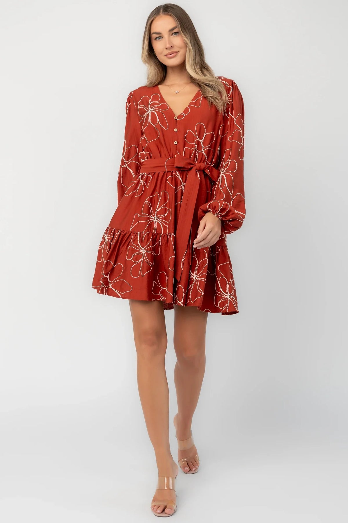 Elspeth Short Dress | Rust Floral