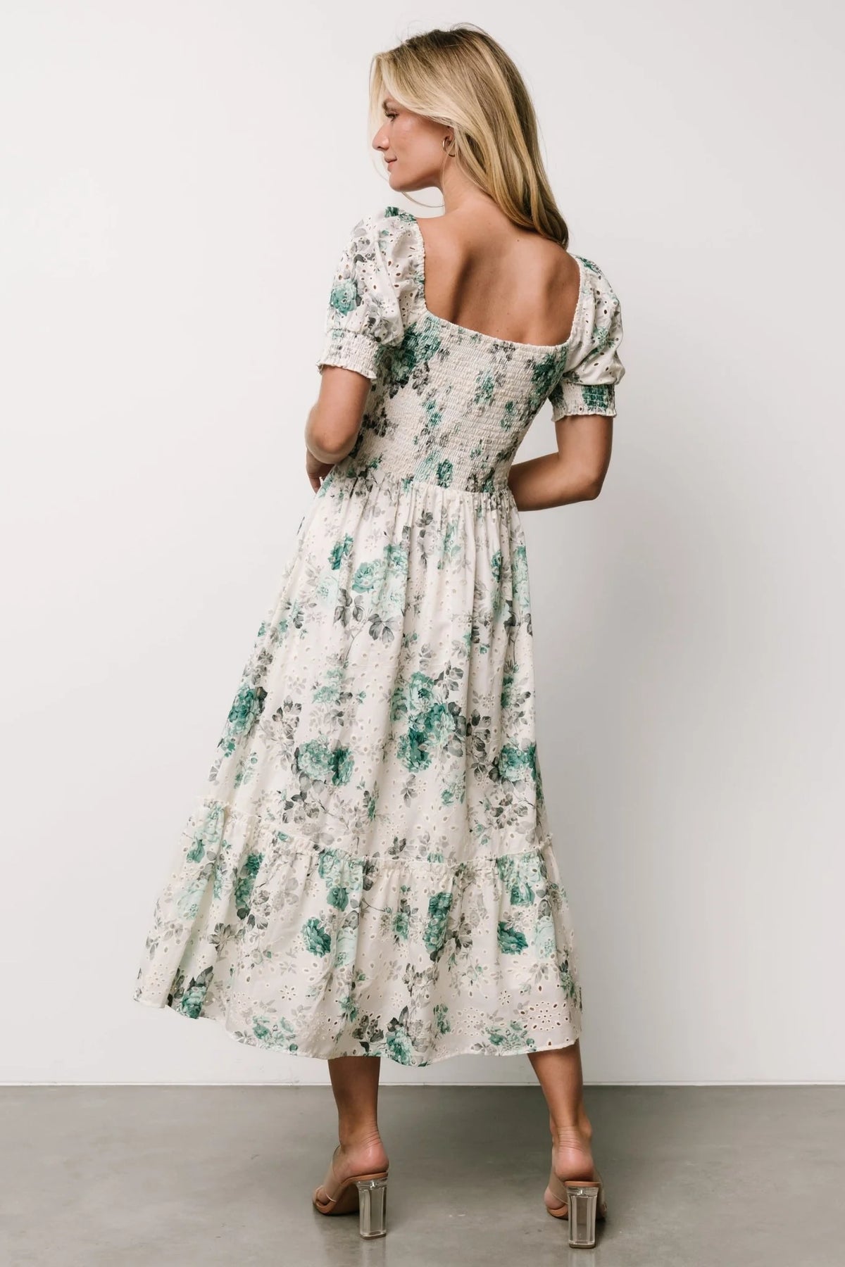 Piper Eyelet Midi Dress | Off White + Green Floral