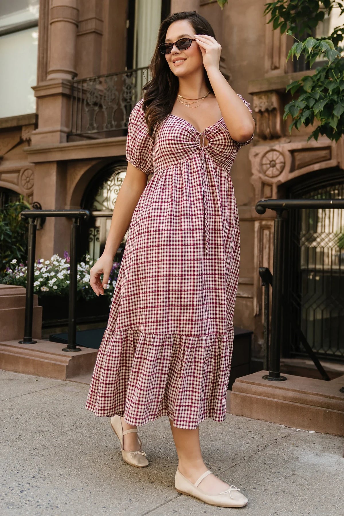 Emerey Sweetheart Midi Dress | Berry Gingham