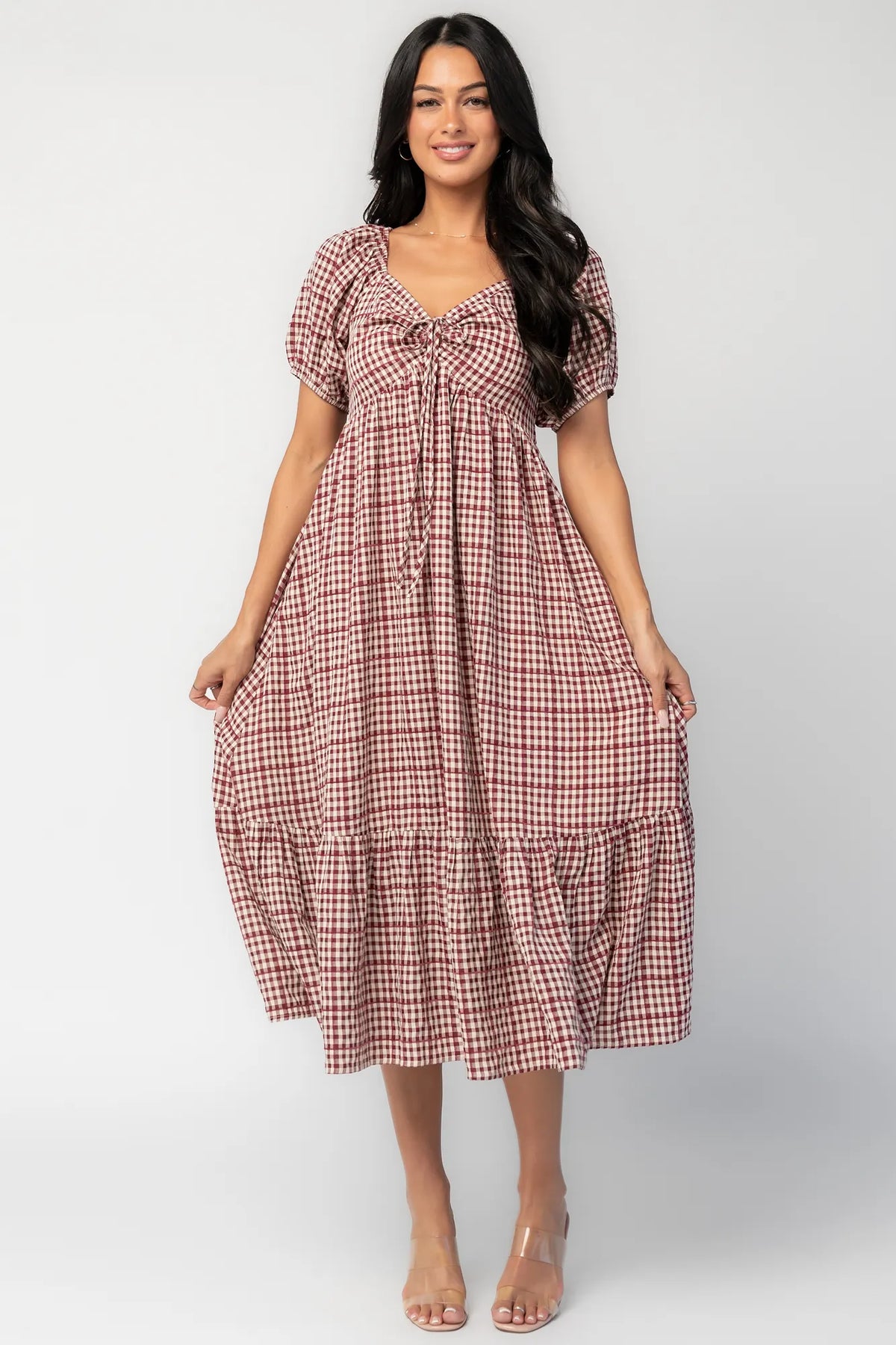 Emerey Sweetheart Midi Dress | Berry Gingham