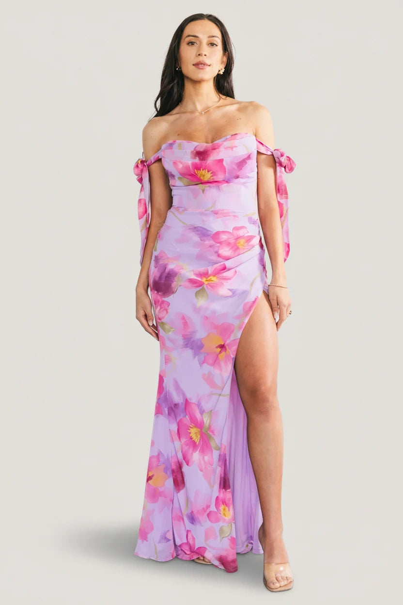 Allegra Off Shoulder Maxi Dress | Lavender Floral