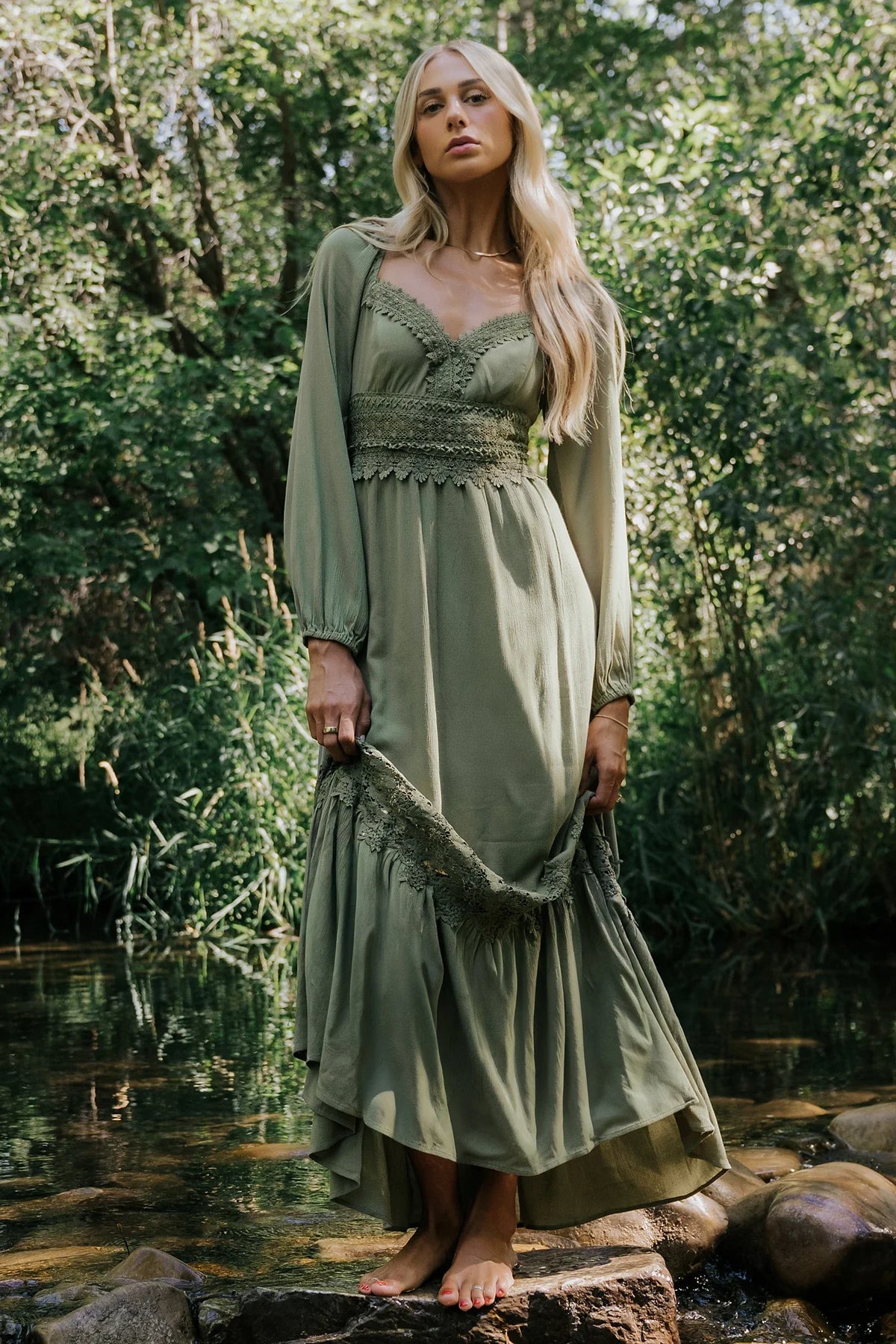 Kristy Boho Lace Maxi Dress | Sage