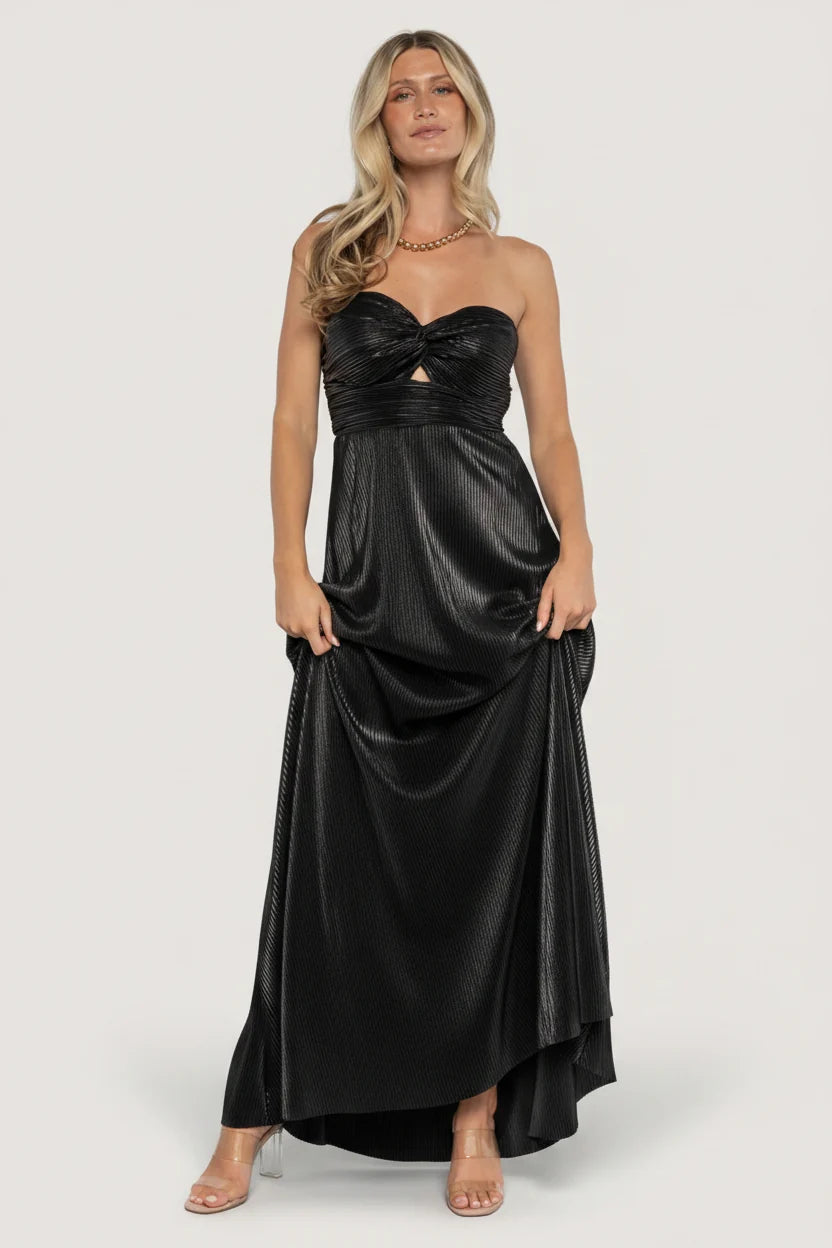 Seraphine Pleated Strapless Gown | Black