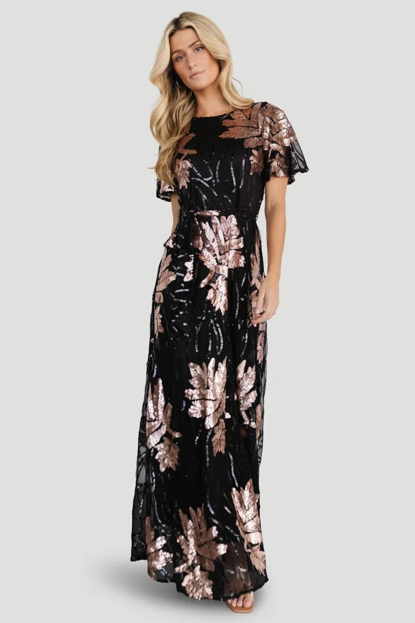 Muse Sequin Maxi Dress | Black + Rose