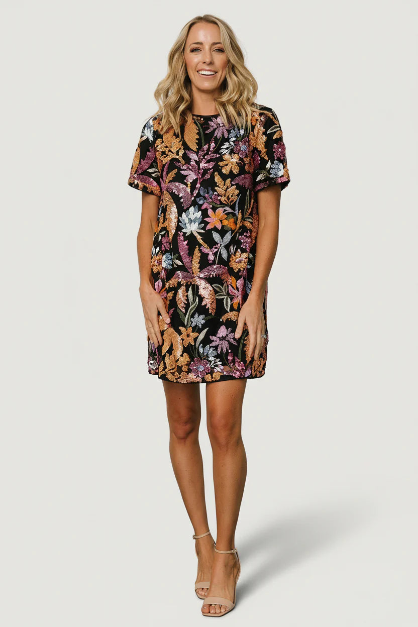 Patricia Sequin Short Dress | Black